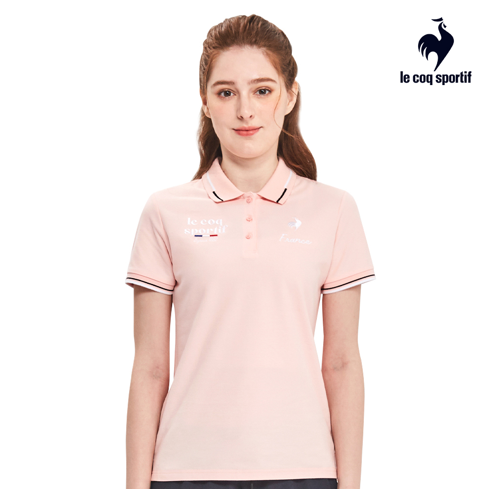 【LE COQ SPORTIF 法國公雞】涼感休閒經典短袖POLO衫-女款-杏花粉色-LWR22344