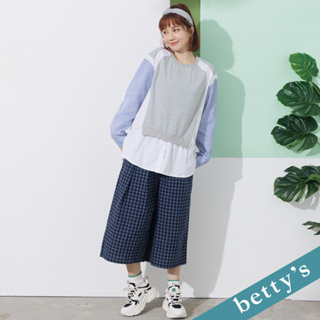 betty’s貝蒂思(21)鬆緊格子壓褶寬褲(深藍)