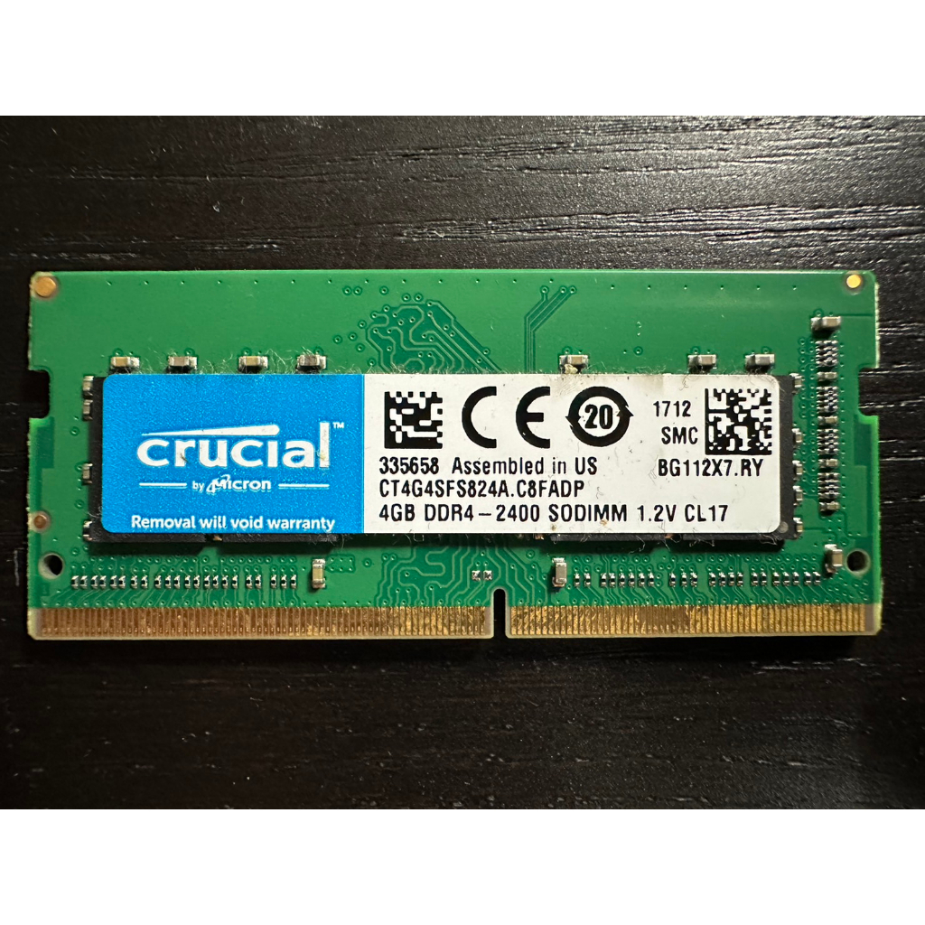 二手_美光_筆電_記憶體_Crucial 4GB DDR4-2400 SODIMM (CT4G4SFS824A)