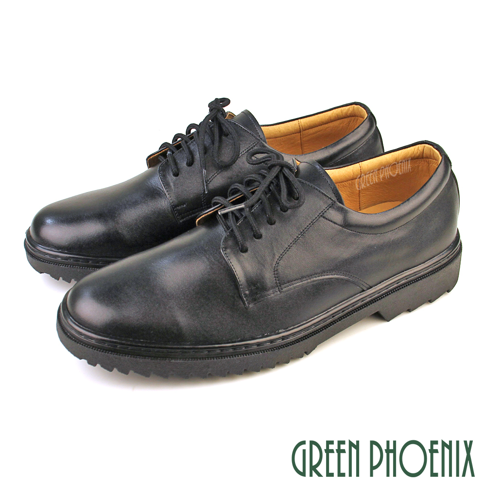 【GREEN PHOENIX】基本款素面綁帶全真皮平底學生皮鞋/商務皮鞋-男款 S-11105