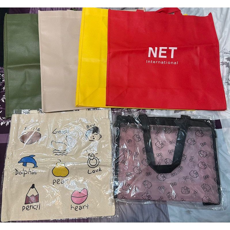現貨 NET購物袋 NET環保袋 購物袋 品牌購物袋 （4個）➕帆布袋.kt沙灘包.西瓜收納包