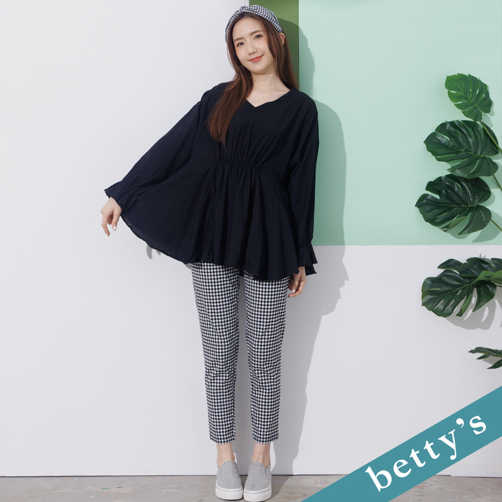 betty’s貝蒂思(21)高腰經典格子直筒褲(黑色)
