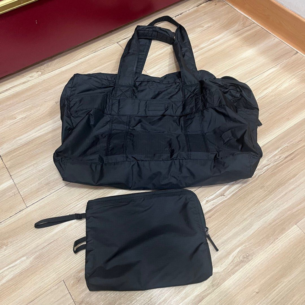 無印良品 MUJI 黑色 輕便 旅行袋 滑翔傘布 附收納袋 折疊波士頓包 (可收納式 可掛行李上) 絕版品