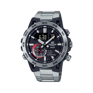 【CASIO EDIFICE】賽車系列智慧藍芽撞色雙顯鋼帶腕錶-鋼鐵黑/ECB-40D-1A/台灣總代理公司貨享一年保固