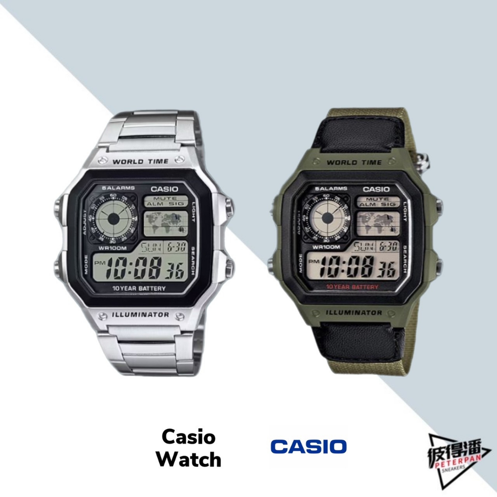 CASIO 卡西歐 世界地圖 經典 液晶 不銹鋼 帆布 手錶 數位錶【彼得潘】