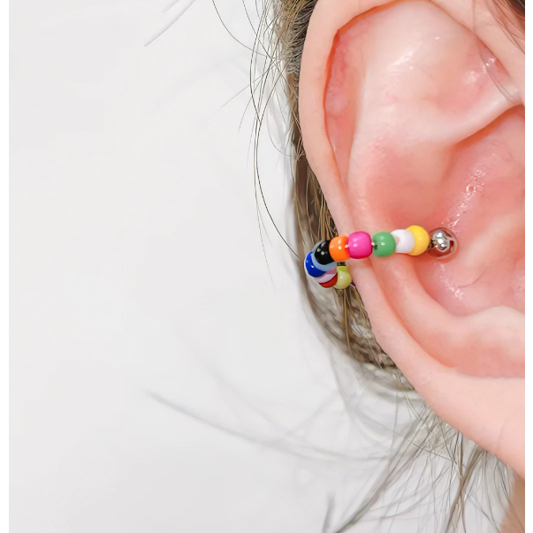 316L醫療鋼針 多彩串珠 細針鎖式耳環 耳骨 耳窩 單支價 阿緹斯 B218 02