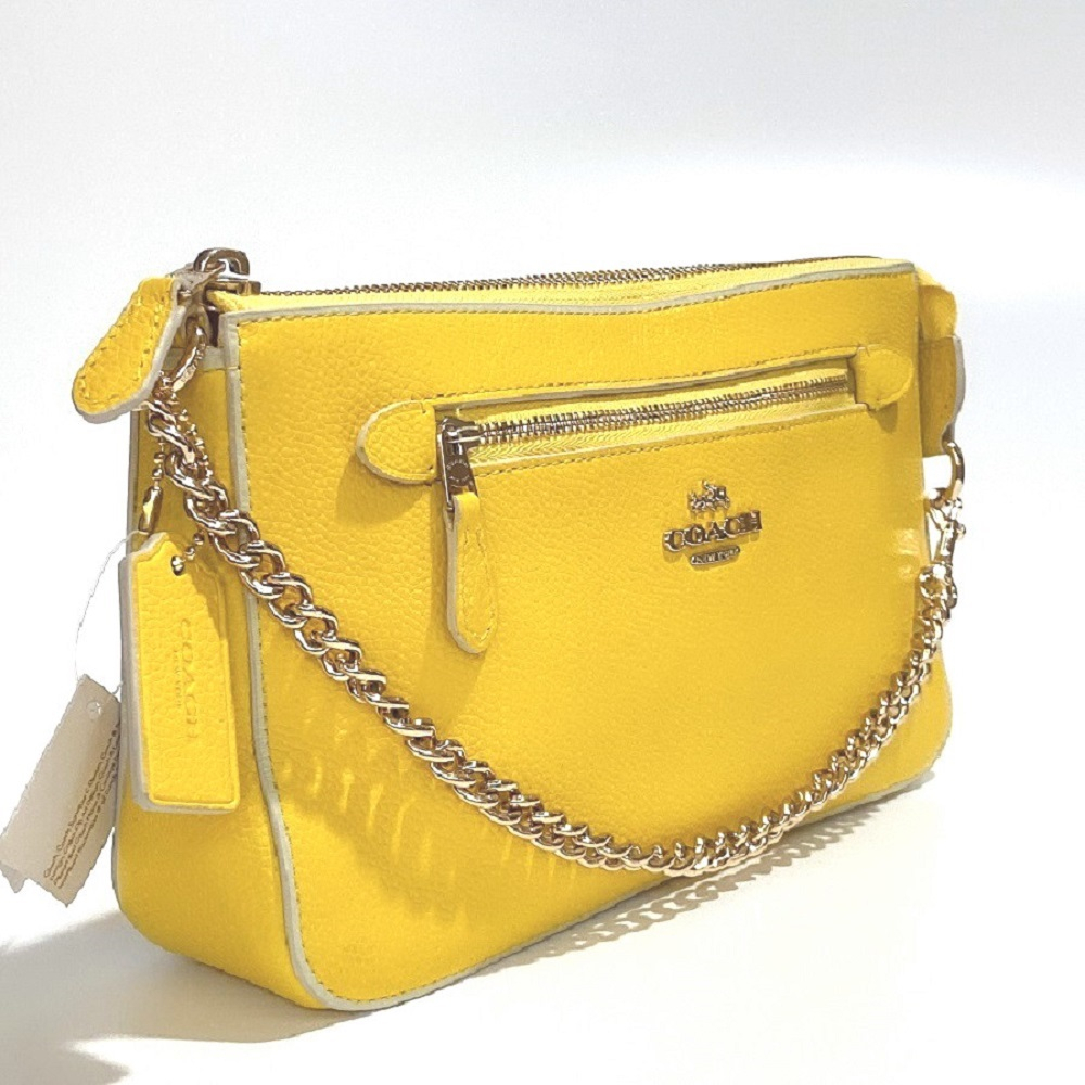 清倉特惠- COACH專櫃款 黃色真皮材質金屬鏈肩背帶手提包/小肩背包 #53281