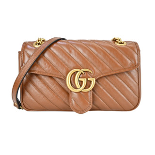 GUCCI GG Marmont 牛皮愛心縫線手提肩揹包(咖)｜100%原廠真品｜JS Maxx官方旗艦館