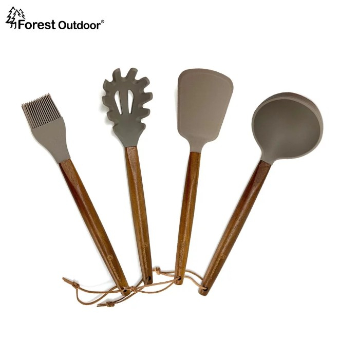 Forest Outdoor 原木矽膠廚具 原木矽膠餐具 櫸木實木手柄餐具(油刷、鍋鏟、湯勺、撈麵勺)