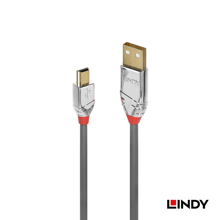 LINDY 林帝CROMO 鉻系列 USB2.0 Type-A/公 to Mini-B/公 傳輸線 2m (36632)