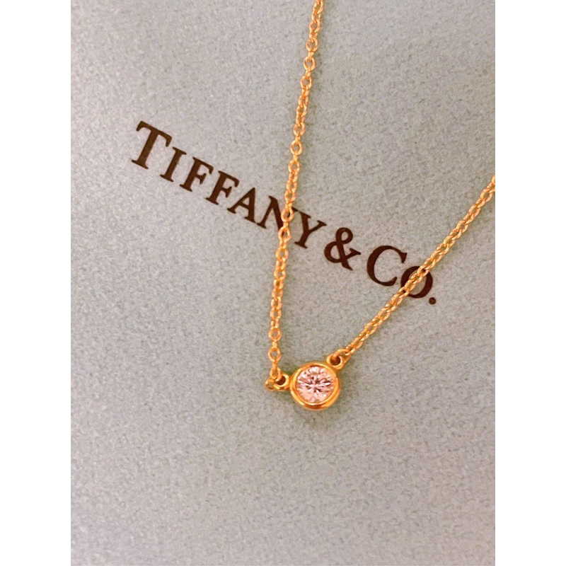 Elsa Peretti Tiffany 12分18K黃金單鑽項鍊，可提供專櫃購買證明，附專櫃提袋。