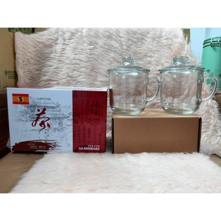 (板橋雜貨部) 玻璃茶飲杯組 (300mlX2) 附蓋玻璃冷飲杯 花茶杯 咖啡杯 牛奶杯
