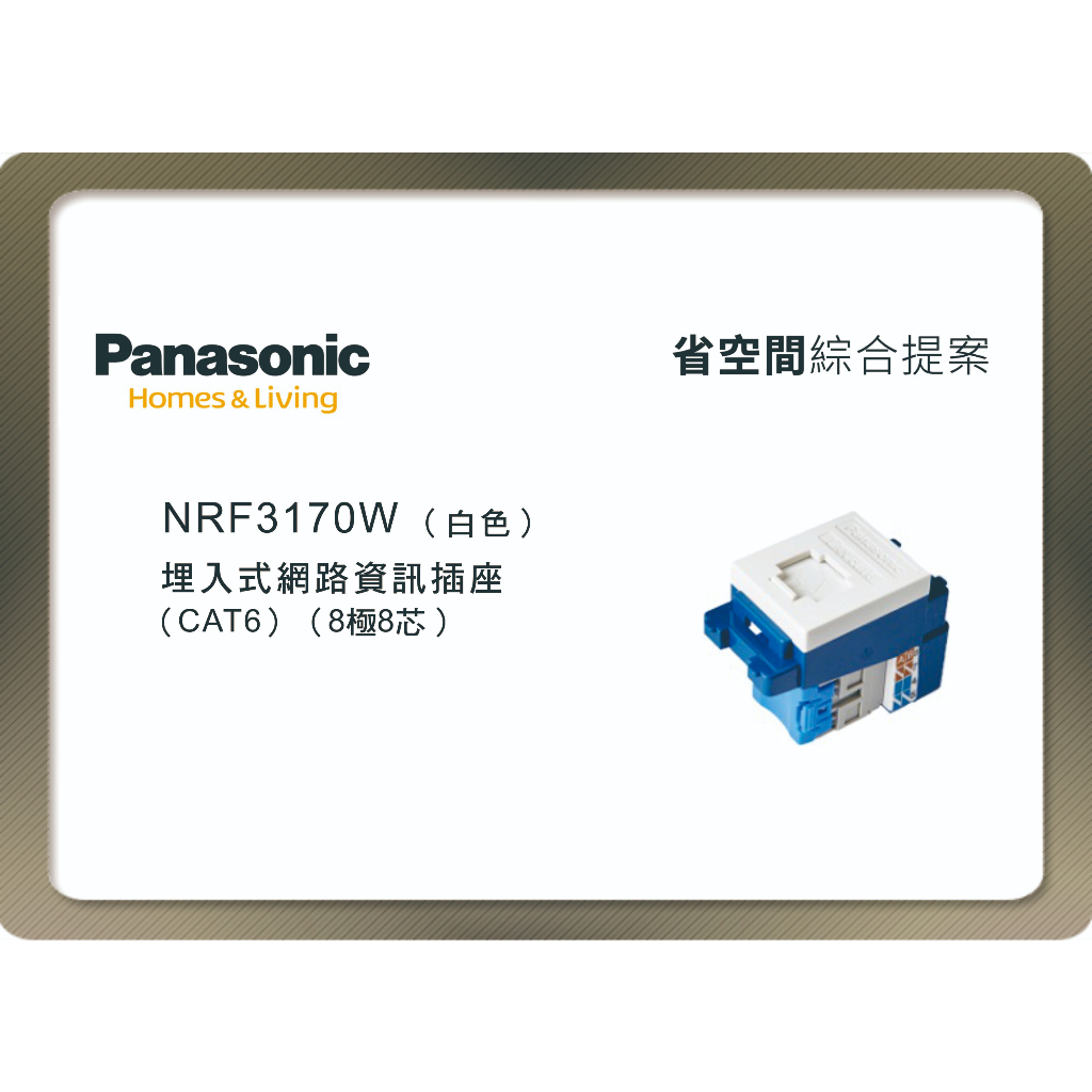 《海戰車電料》Panasonic國際牌 省空間系列 NRF3170W 埋入式網路資訊插座 CAT6