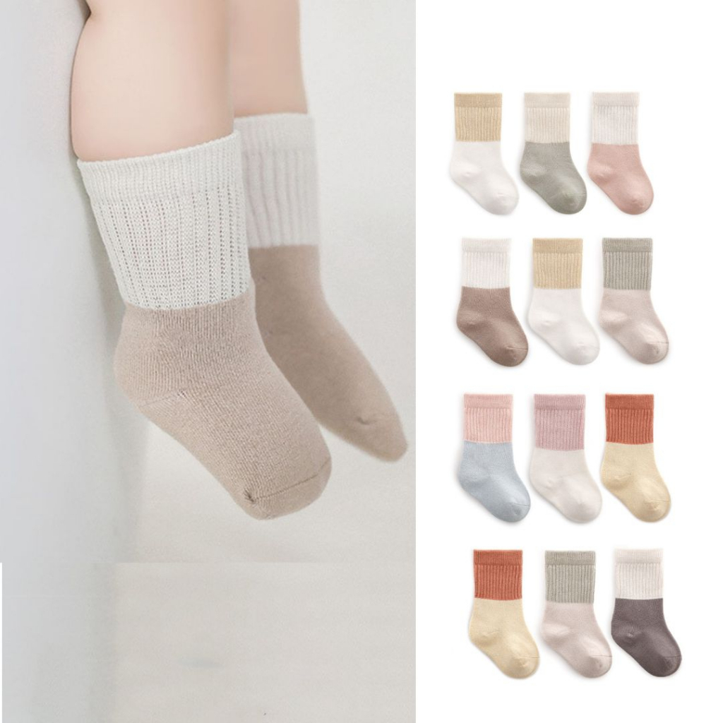 【Doris.Ann】拼色寶寶襪三雙組 寶寶襪子 嬰兒襪子 兒童襪子 童襪 (現貨童裝)