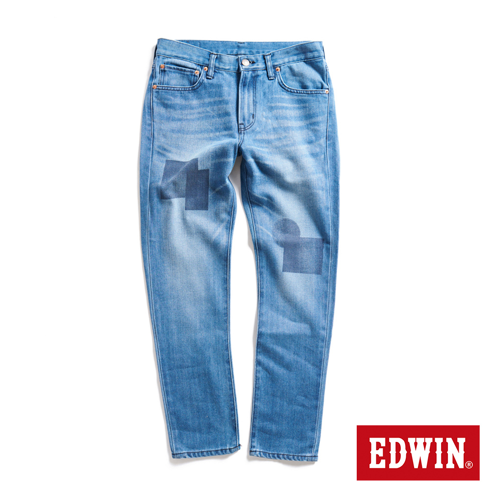 EDWIN 仿拼接修身窄管牛仔長褲(石洗藍)-男款