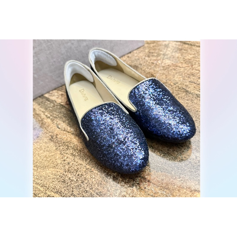 《咪の二手🥿》💕專櫃DAPHNE達芙妮 亮片平底樂福鞋（24、亮片藍）/平底鞋 休閒鞋