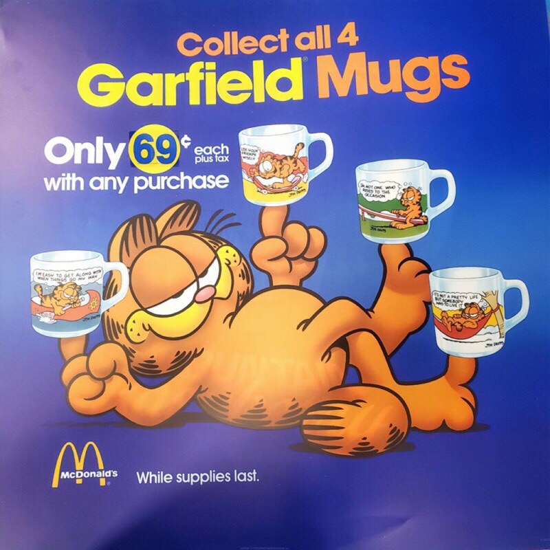 {單售} 1987 麥當勞 加菲貓 馬克杯 玻璃杯 Garfield Mugs Jim Divis 全套四款 全新未使用