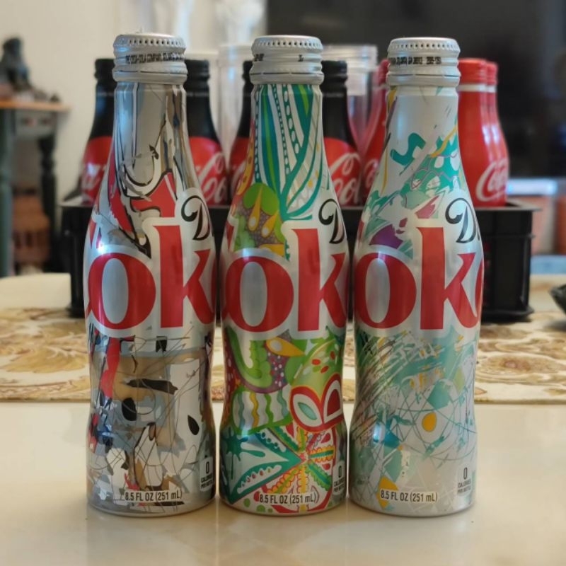 可口可樂美國2015年藝術鋁瓶一套3瓶，收藏美品原水原蓋