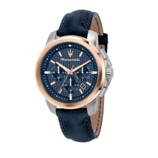 【2年國際保修】瑪莎拉蒂 successo 44mm 男仕皮帶三眼石英夜光手錶 r8871621015 -(日本機芯)