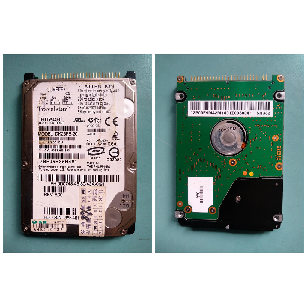(懷舊) HITACHI、TOSHIBA  2.5吋 IDE筆電硬碟 3.2GB(3.2G)/20GB(20G) 兩顆