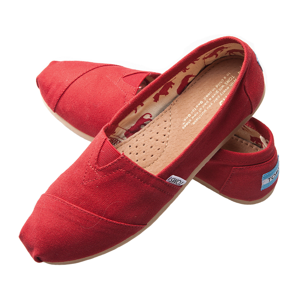TOMS 女 經典 紅色 素面 Classic Canvas 純色 舒適 休閒鞋 平底鞋 懶人鞋 帆布鞋 一腳蹬 百搭