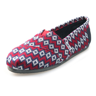 TOMS 女 紅色 幾何 菱格 針織 Classic Geo Knit 舒適 休閒鞋 帆布平底鞋 懶人鞋 圓頭 一腳蹬