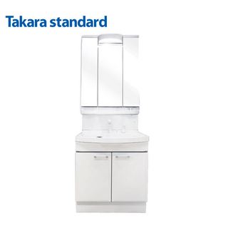 【Takara-standard】日本進口75CM琺瑯雙門浴櫃組+TAKARA三面收納鏡附照明(ABS)防潮、不發霉