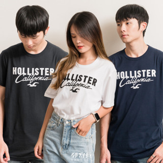 郵寄兵．現貨 HOLLISTER 海鷗 男版 刺繡文字草寫海鷗LOGO 短袖 上衣 T恤 男生短袖