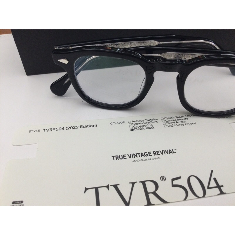 楷模精品眼鏡 日本手工框 TVR504 板料系列 鏡腳內雕唐草雕刻 46mm黑色 只有一副 稀有款