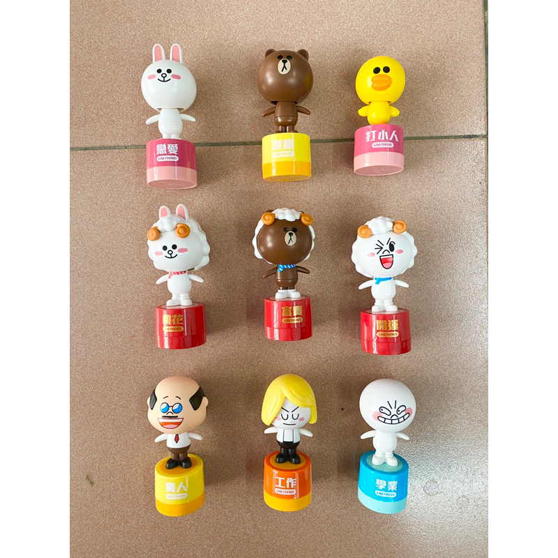 LINE Friends 招財搖搖滾輪玩具印章 7-11  正版 熊大 饅頭人 詹姆士 部長 公仔 擺設