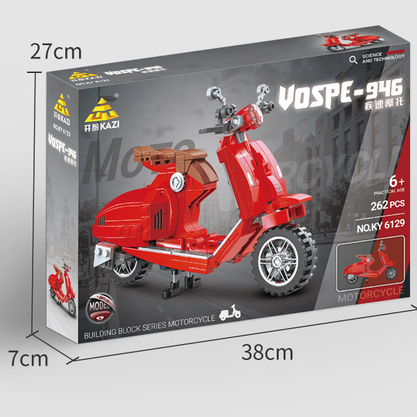 積木玩具 紅色 小綿羊 摩拖車 機車模型 重機模型 偉士牌 長19公分 附展示支架 城市積木 交通玩具 KY6129
