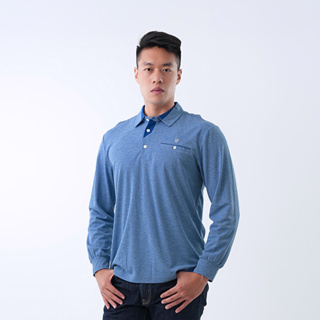 【遊遍天下】男款抗UV防曬涼感吸濕排汗機能長袖POLO衫(M-6L大尺碼 ) GL1037 藍灰