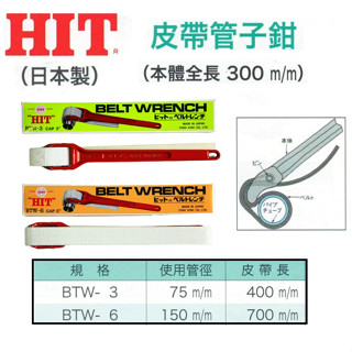 日本製 HIT 皮帶板手 帆布式鏈條管子鉗 鍊管鉗 鍊條板手BTW-3 BTW-6