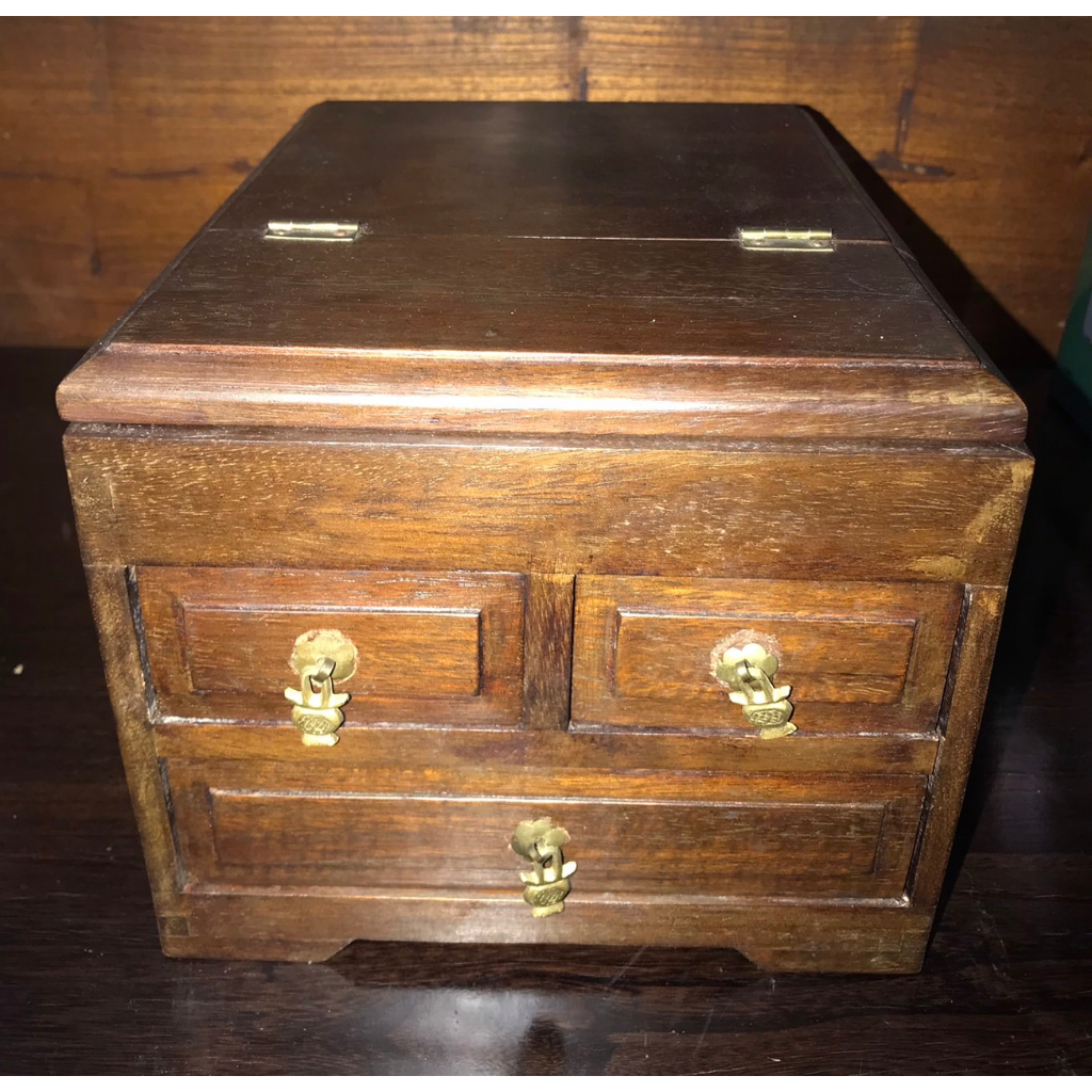古董老件 早期 實木 手提 小鏡箱 鏡台 珠寶盒 化妝盒 梳妝箱