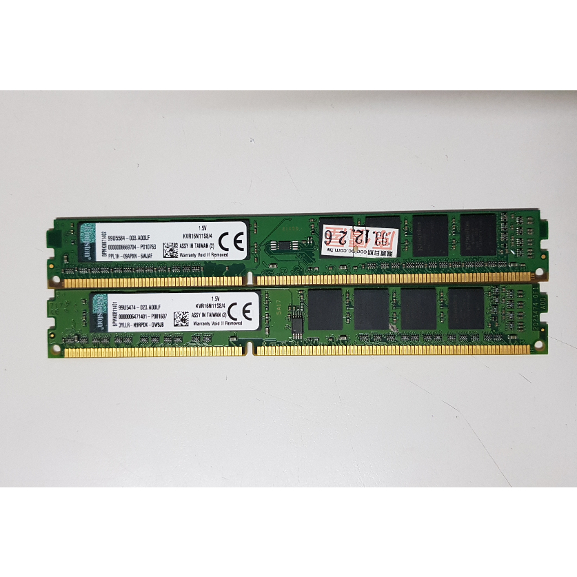 金士頓 Kingston DDR3 1600 4G 窄版 桌上型記憶體 同型號可跑雙通道 終身保固 一次須購買2條