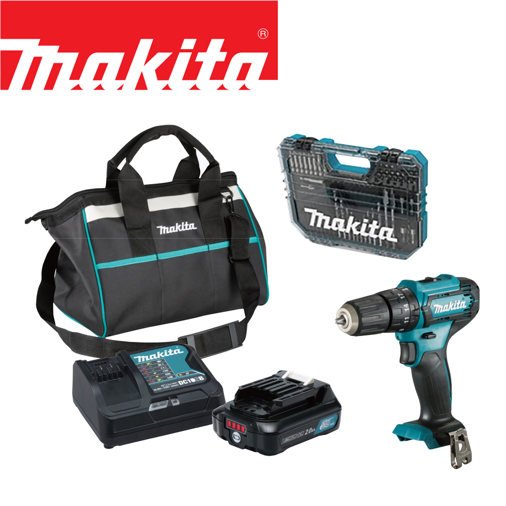 MAKITA 牧田 12V鋰電震動電鑽-附工具組75PCS-單電2.0AH(HP333DSAX6)