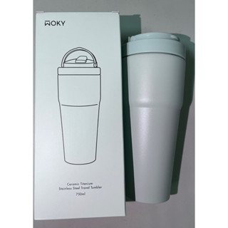 全新 沃廚 WOKY 手提激凍輕芯鈦瓷易潔層 保溫杯 750ML 含吸管 綠養立方 水淺綠
