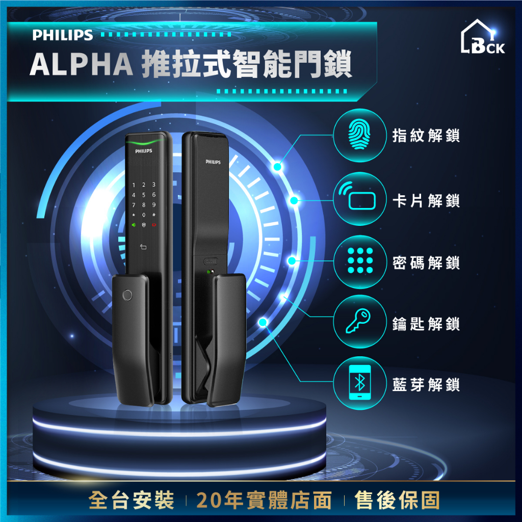 【送安裝】台灣原廠公司貨 全台可安裝 Philips 飛利浦 ALPHA 推拉式智能門鎖 飛利浦智能鎖 原廠保固三年