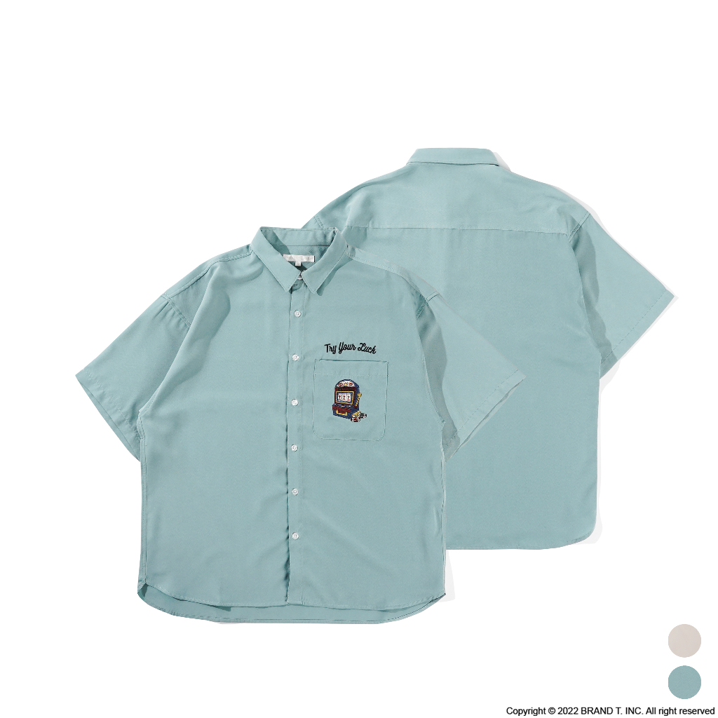 【Brand T】POWER TO THE PEOPLE 拉霸機刺繡襯衫 777 復古襯衫 口袋襯衫 2色