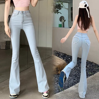 ❥顯瘦愛心牛仔喇叭長褲〔S-XL〕❥春夏女裝新款韓版INS韓系女裝 喇叭褲 牛仔長褲 牛仔褲 顯瘦長褲 牛仔