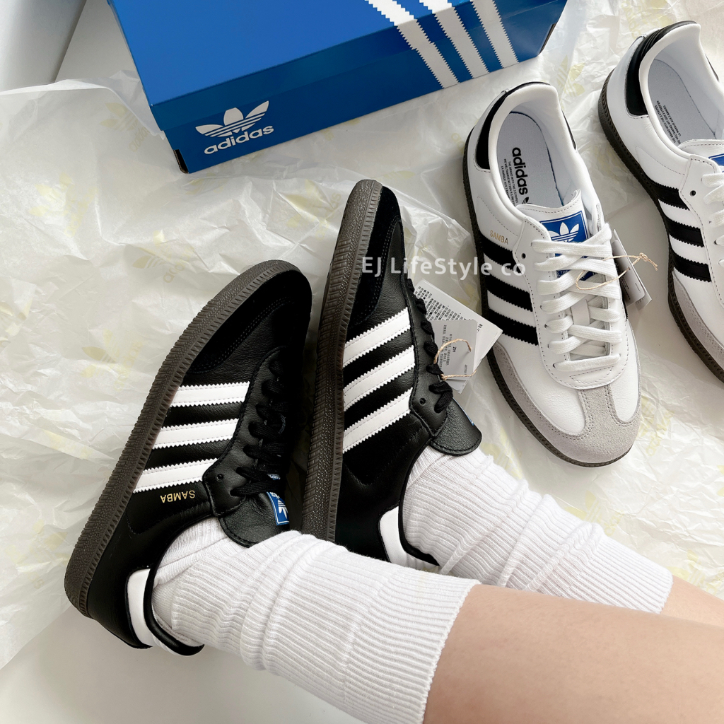 -EJ- 現貨 ADIDAS SAMBA 森巴 T頭鞋 復古 黑 白灰 B75806 全黑 B75807