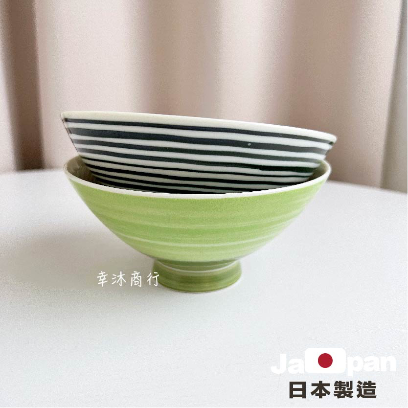 【幸沐商行】日本製綠刷毛輕量飯碗餐盤 黑圓紋輕量 5.5寸飯碗 盤子 碗盤 陶瓷盤 湯碗 輕量 花紋 日本食器