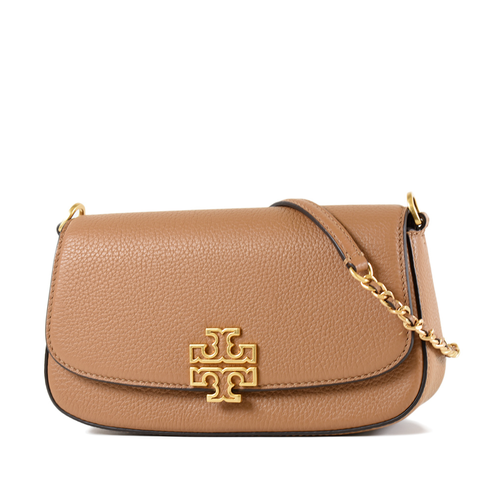 TORY BURCH BRITTEN 金屬縷空荔枝紋翻蓋磁釦肩背/斜背二用包-焦糖色【美國正品 現貨】