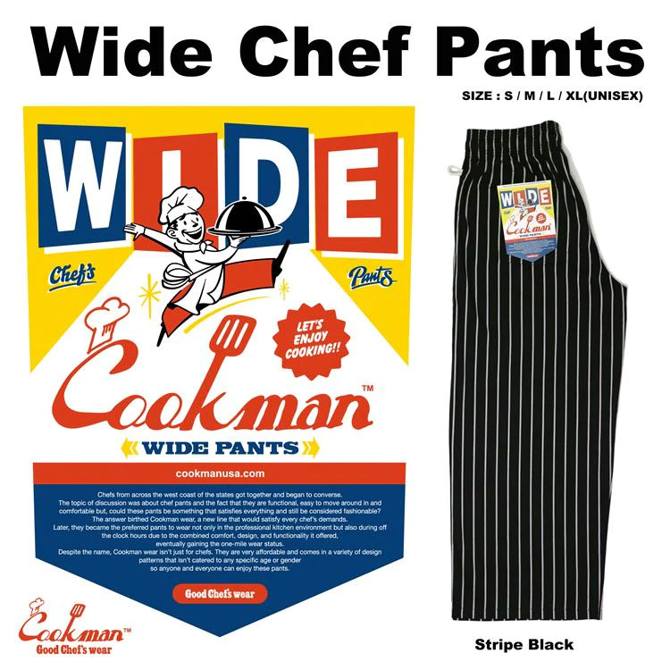 COOKMAN USA 231-11839 Wide Chef Pants 寬版 廚師長褲 / 休閒長褲 (黑白直條)