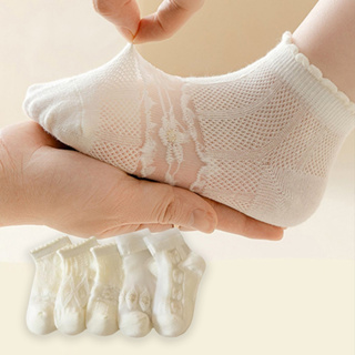 (5雙一組) 奶白蕾絲花紋玻璃透膚短襪 襪子 透明 水晶襪 玻璃襪 透膚襪 女童【p0061260693851】