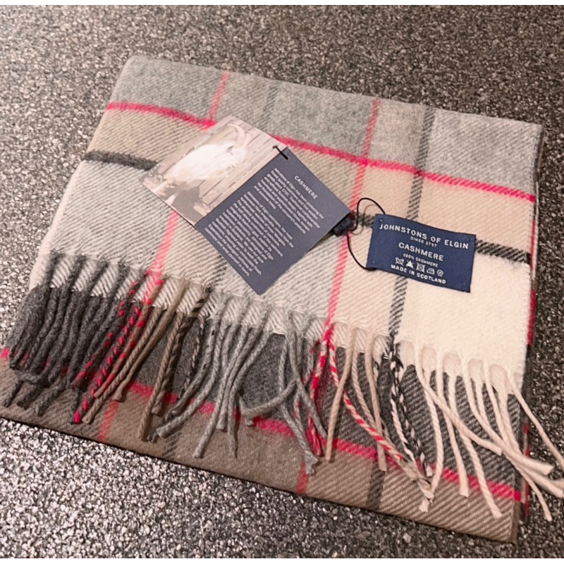 英國專櫃名牌精品Johnstons of Elgin 經典款蘇格蘭拼色格紋純羊絨圍巾100%喀什米爾羊絨保暖羊毛披肩流蘇