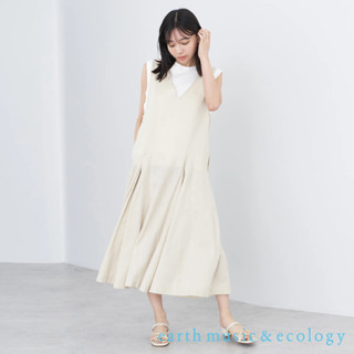 earth music&ecology 純棉斜紋布打摺裙襬剪裁V領背心洋裝(1L32L0H0400)