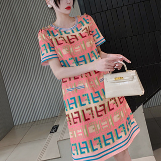 衣時尚 連身裙 洋裝 休閒裙S-XL新款高級感重工拼色法式印花針織連衣裙非D15-3527 ES22