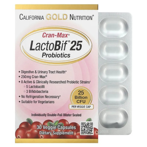 美國代訂California Gold Nutrition LactoBif益生菌Cran-Max250億30粒素食膠囊