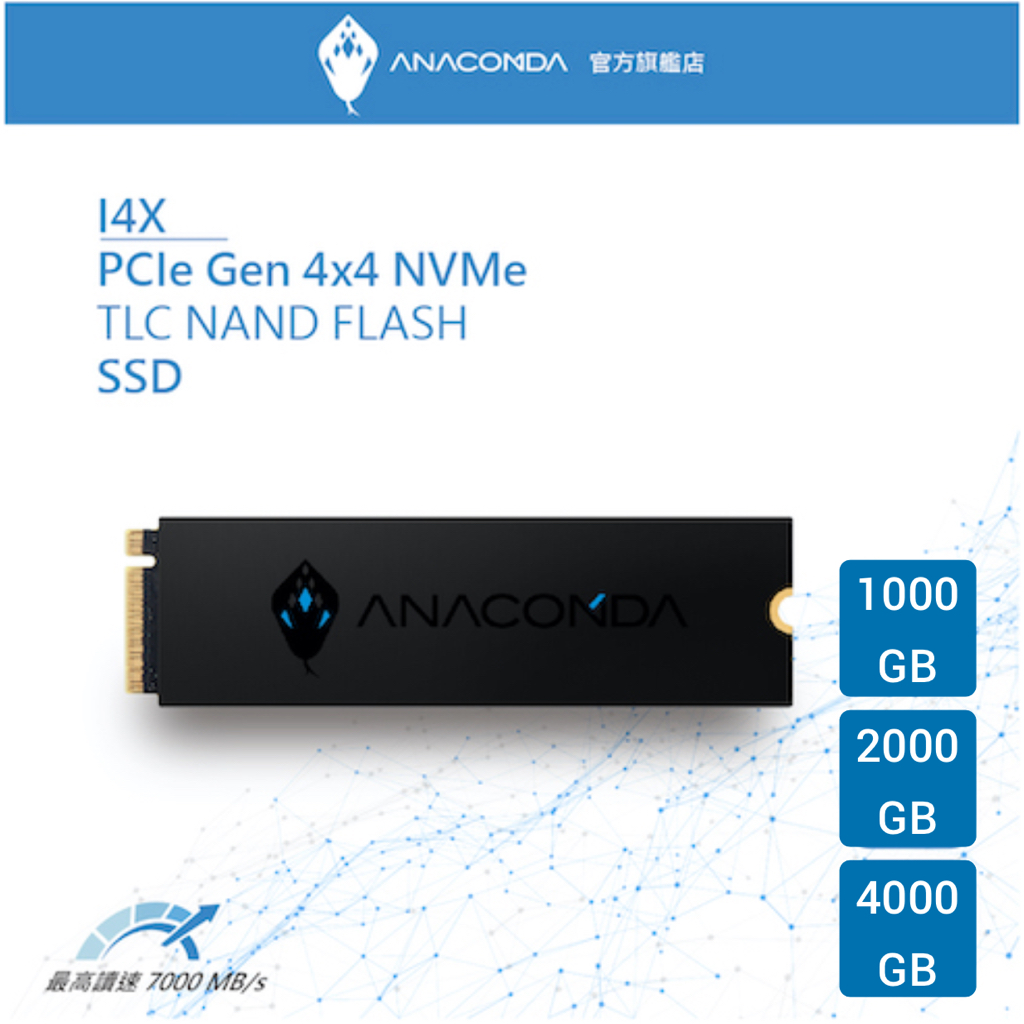 ANACOMDA巨蟒 I4X PCIe Gen4x4 NVMe M.2 SSD 1T 2T 4TB TLC顆粒 5年保固